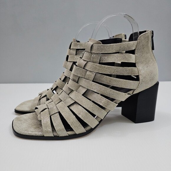 NEW Donald Pliner Pixee Sandal Womens 9.5 Pewter Metallic Leather Cutout Heel - Picture 15 of 15